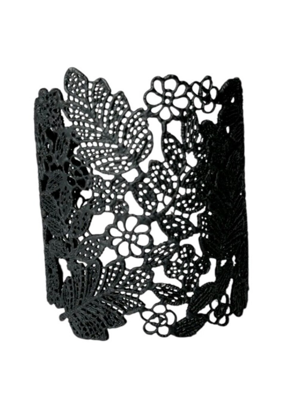 Stella & Dot Chantilly Lace Cuff Bracelet Black Floral Filigree Retired NWOT